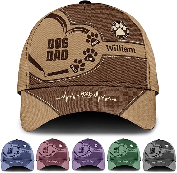 Best Dog Dad Ever Personalized Dad Baseball Cap with Dog Names Custom Baseball Cap for Fathers Day, Birthday, Daddy, Grandpa Gift