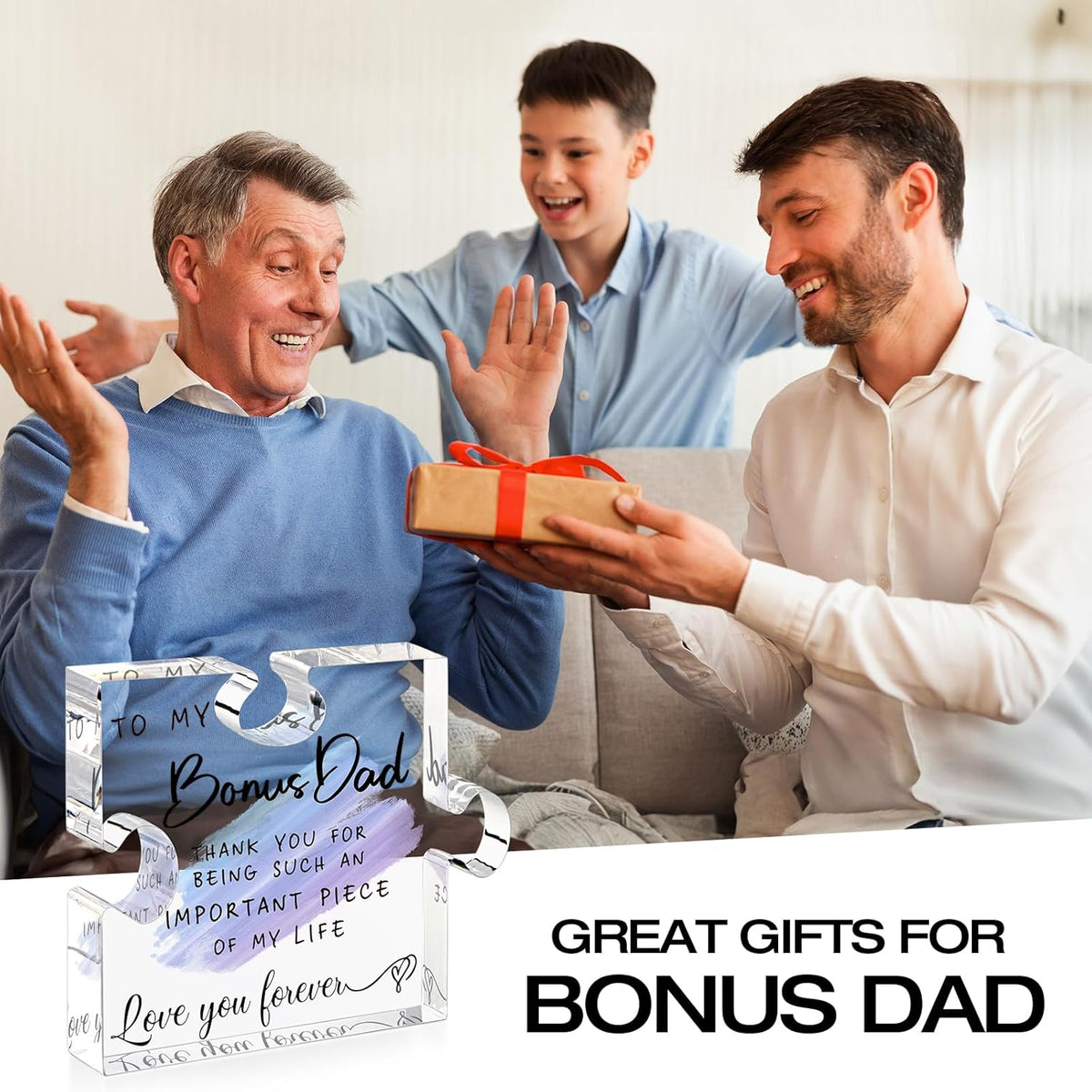 Step Dad Gifts from Daughter Son Bonus Dad Gifts Best Step Dad Gifts Fathers Day for Stepfather Bonus Fathers Bonus Dad Christmas Birthday Thanksgiving Gifts Card Acrylic Plaque Keepsake Present