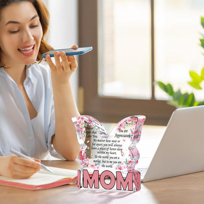 Mothers Day Gifts for Mom Birthday Gifts for Mom from Daughter Son, Mom Birthday Ideas Gift Unique Christmas Best Mom Ever Gift New Mom Single Mom Stepmom Butterfly Shaped Acrylic Plaque Sign