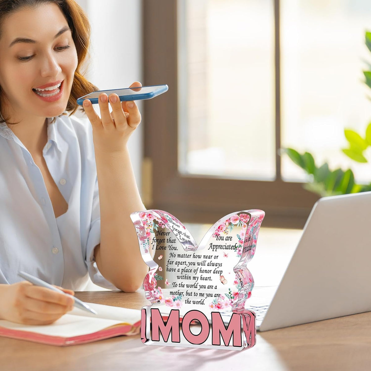 Mothers Day Gifts for Mom Birthday Gifts for Mom from Daughter Son, Mom Birthday Ideas Gift Unique Christmas Best Mom Ever Gift New Mom Single Mom Stepmom Butterfly Shaped Acrylic Plaque Sign