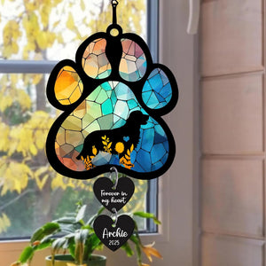 Personalized Dog Memorial Suncatcher, Custom Pet Memorial Gift for Loss of Dog, Stained Glass Acrylic Sympathy, Hanging Garden Decor with Paw