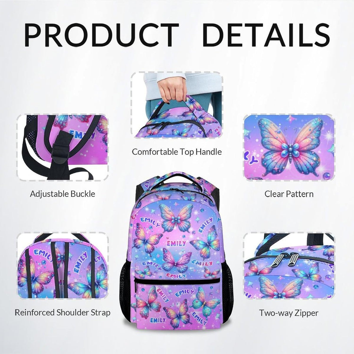 Girls Backpack, Personalized Butterfly Backpacks for Kids, Toddler Bookbag for Elementary Preschool Kindergarten, Custom School Bag with Name