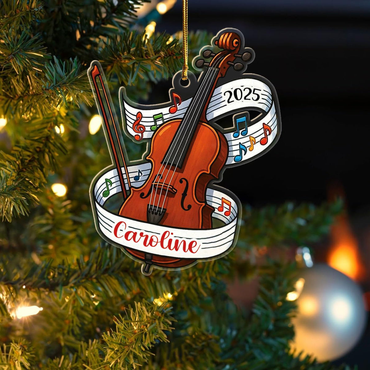 Custom Cello Player Christmas Ornament with Name Year, Personalized Instrument Shaped Ornaments Gift for Daughter Son Dad Mom Friends Cellist, Awesome Cello Keepsake Xmas Ornament Gift for Retirement