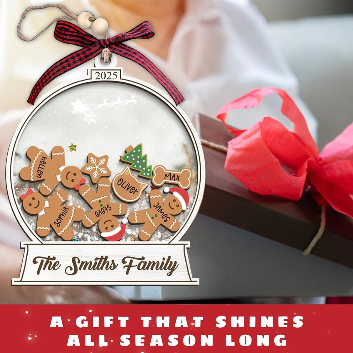 Personalized Christmas Ornaments 2025 - Snow Globe Personalized Ornaments for Family of 2,3,4,5,6,7,8,9,10 Members, Ginger Breads Custom Ornament Xmas Gift Idea