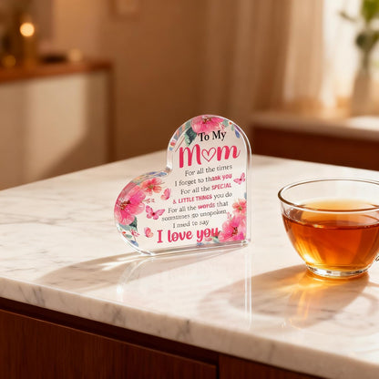 Mom Valentine Gift Mom Gifts for Mothers Day Heart Shaped Acrylic Block for Moms Gifts for Moms from Daughter Son Birthday Christmas I Love You Mother