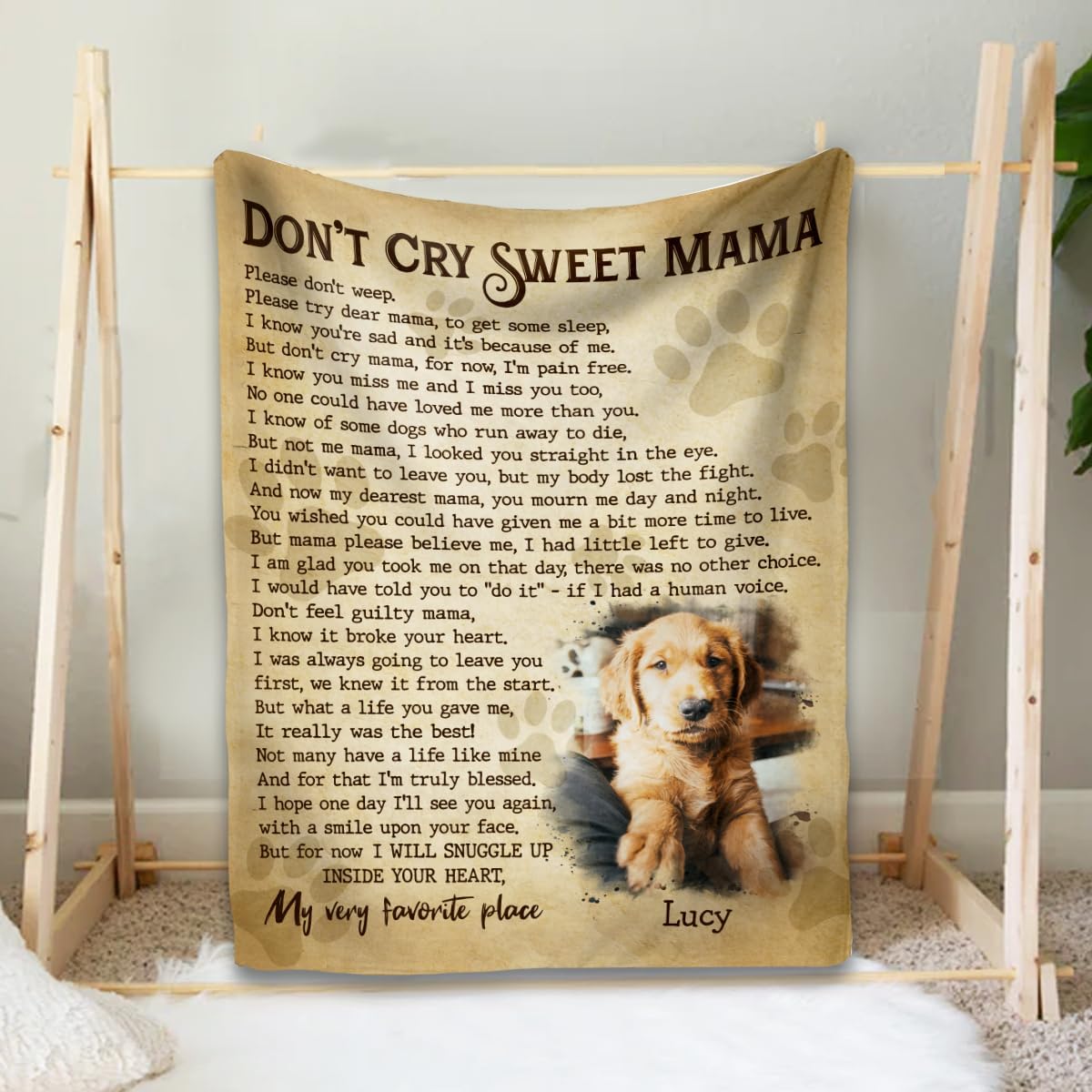 Custom Blanket - Don't Cry Sweet Mama - Personalized with Pet Photo Picture Blanket - Dog Memorial Gifts - Sympathy Gifts for Loss of Dog - Remembrance Keepsake