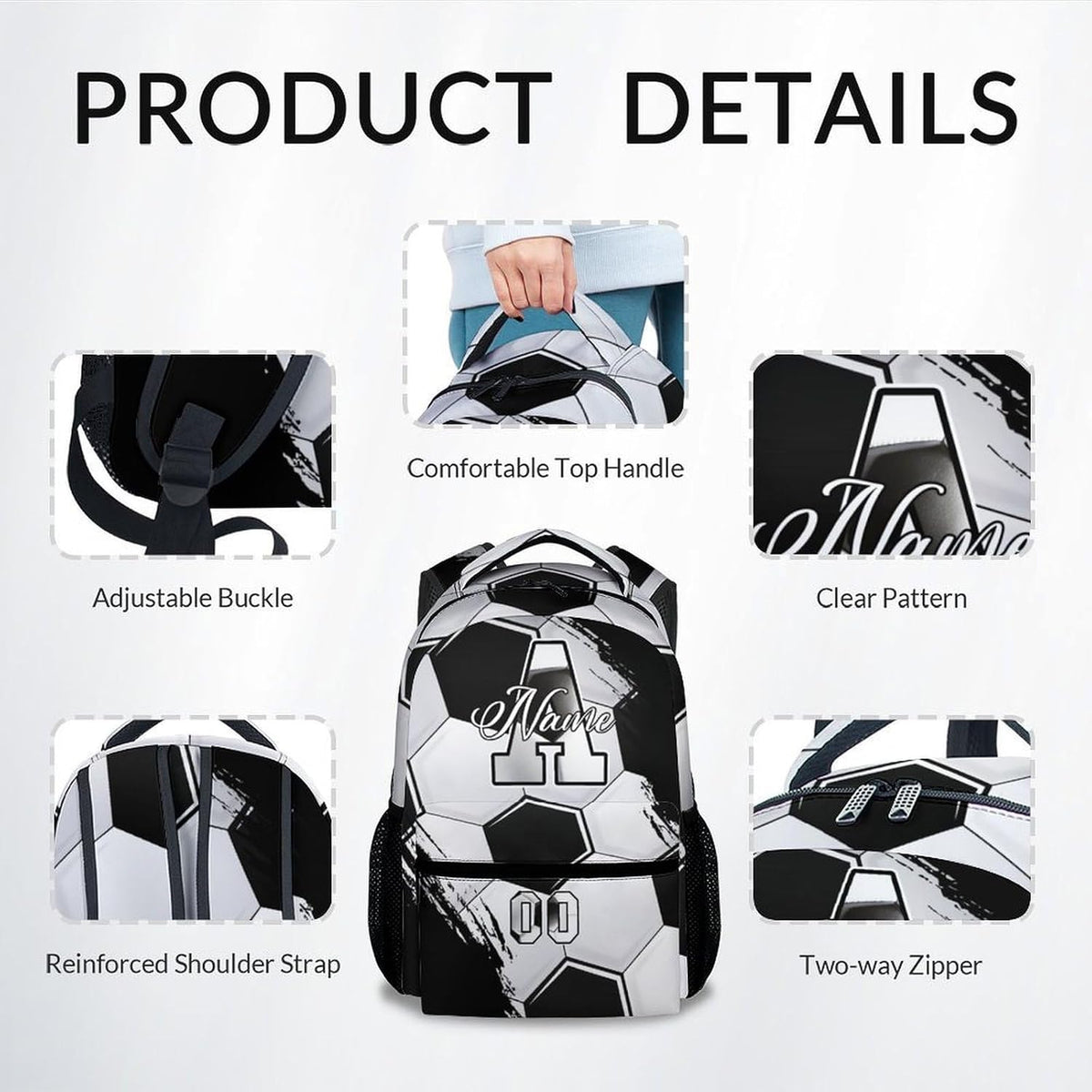 Backpack for Boys - Custom Name Kids Monogram Soccer Backpacks for Youth Soccer Player/School/Primary with Adjustable Straps