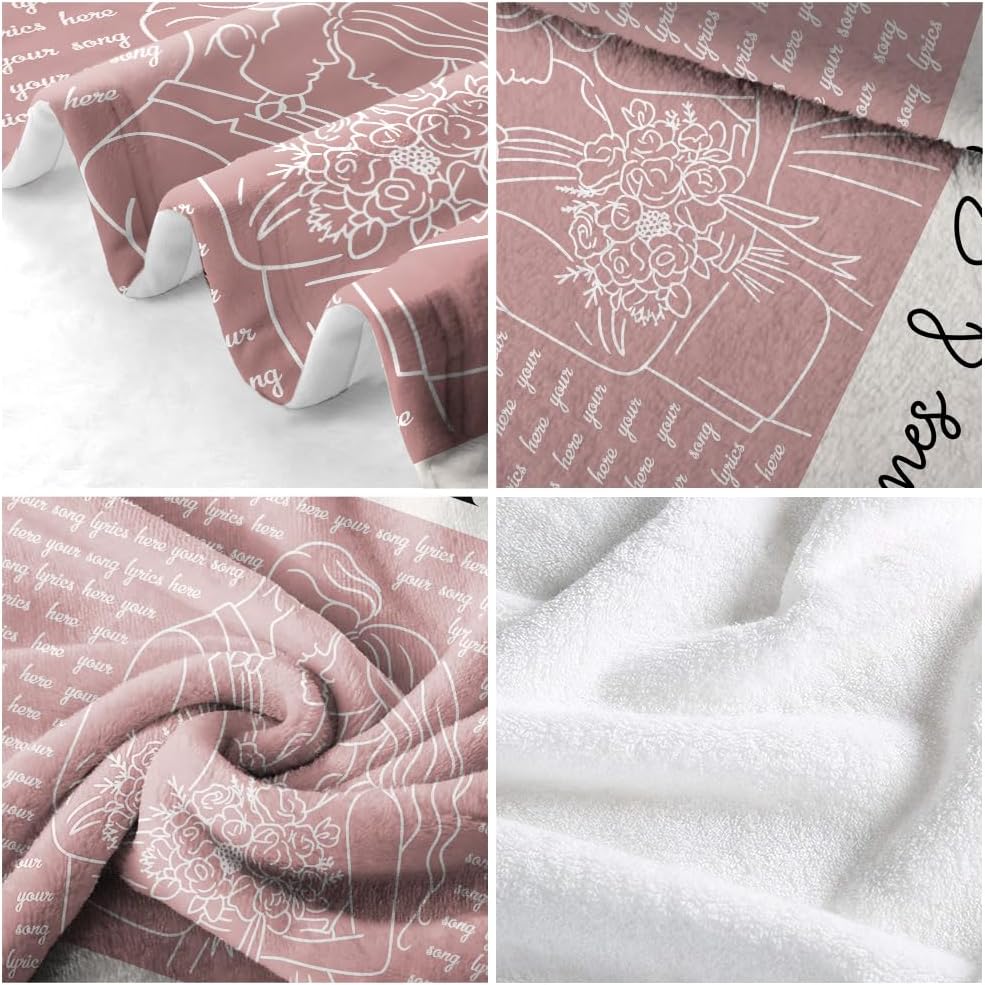 Personalized Song Lyrics Blanket Custom Couple Gift with Names, Favorite Song & Photo Romantic Line Art Style Throw for Him or Her Anniversary or Valentine s Gift for Husband or Wife