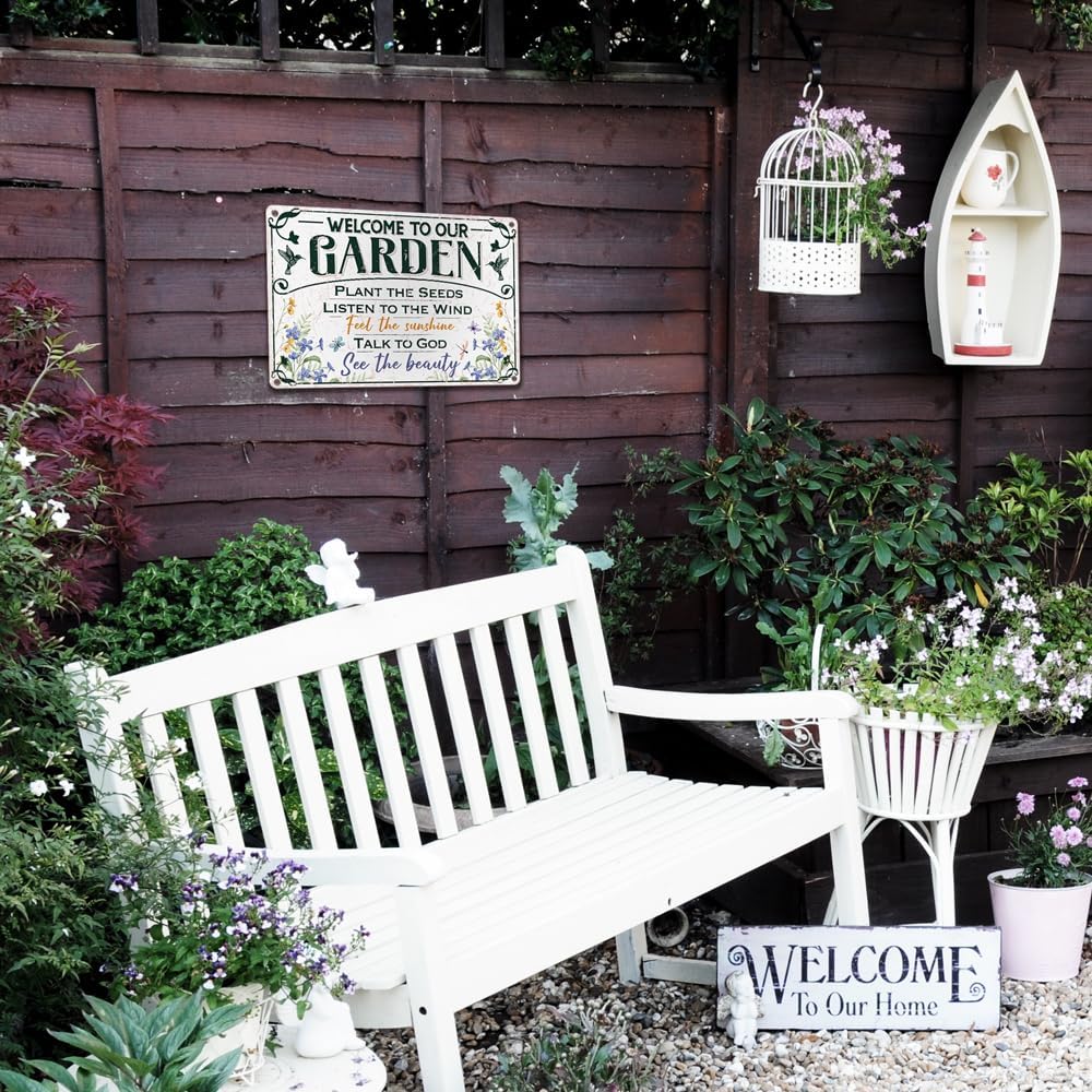 Welcome To Our Garden Metal Sign Outside Garden Welcome Sign Gardening Gifts and Decorations for Women Gardeners Plant Lovers
