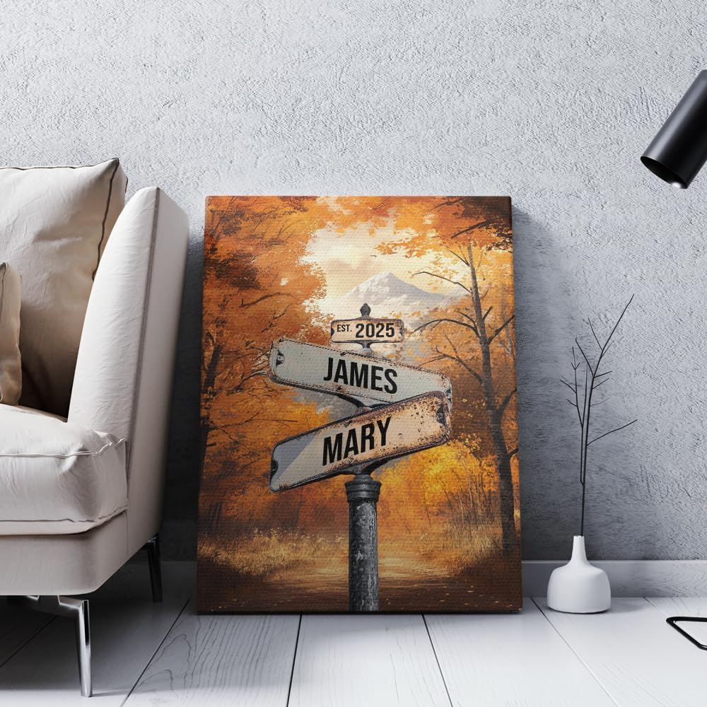 Personalized Crossroads Street Sign Wall Art for Couples, Anniversary Canvas for Couple, Gift for Valentines Day, Girlfriend Boyfriends Gifts, Custom Poster for Wife and Husband