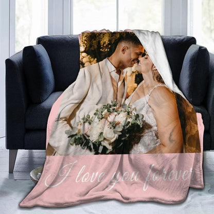 Custom Blanket with Picture Text, Personalized 1 Photo Blanket, HD Printing Customized Flannel Throw Blanket Gifts for Mom Dad Couple Girlfriend Boyfriend Wife Husband Christmas