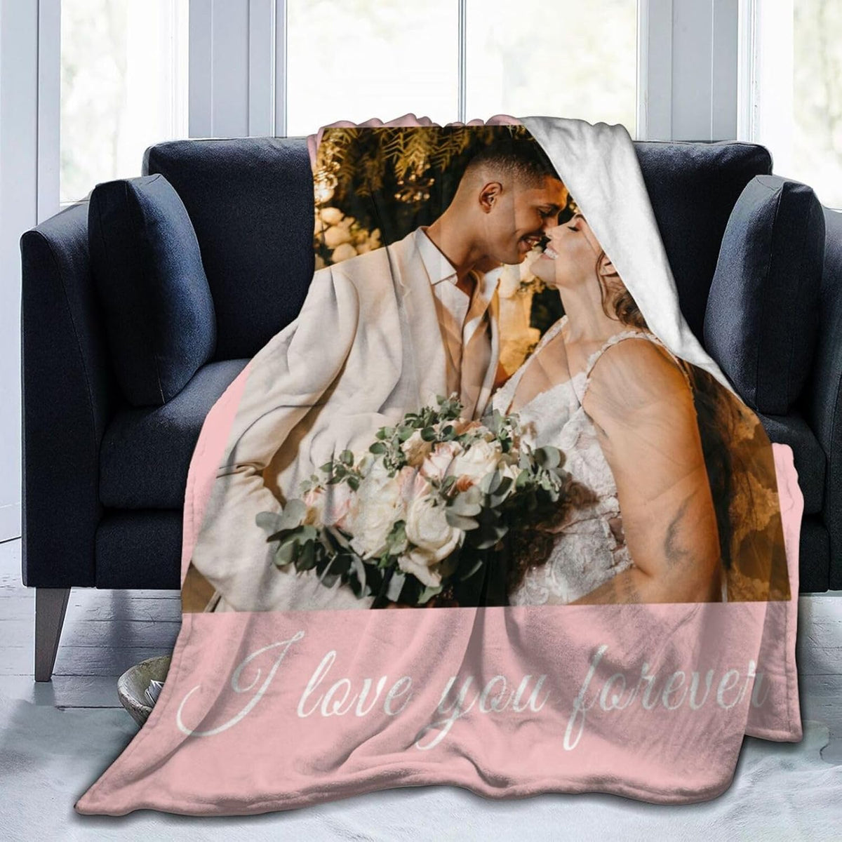 Custom Blanket with Picture Text, Personalized 1 Photo Blanket, HD Printing Customized Flannel Throw Blanket Gifts for Mom Dad Couple Girlfriend Boyfriend Wife Husband Christmas