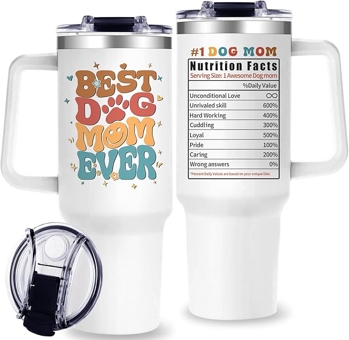 Dog Mom Tumbler with Handle,Gifts for Dog Moms Dog Lovers Women - Funny Dog Mom Cup Birthday Gifts for Mothers Day