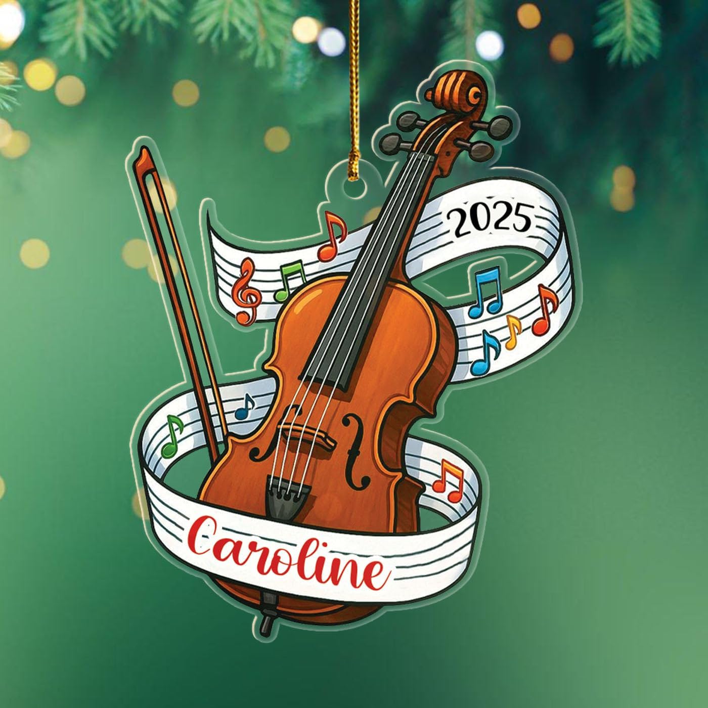 Custom Cello Player Christmas Ornament with Name Year, Personalized Instrument Shaped Ornaments Gift for Daughter Son Dad Mom Friends Cellist, Awesome Cello Keepsake Xmas Ornament Gift for Retirement