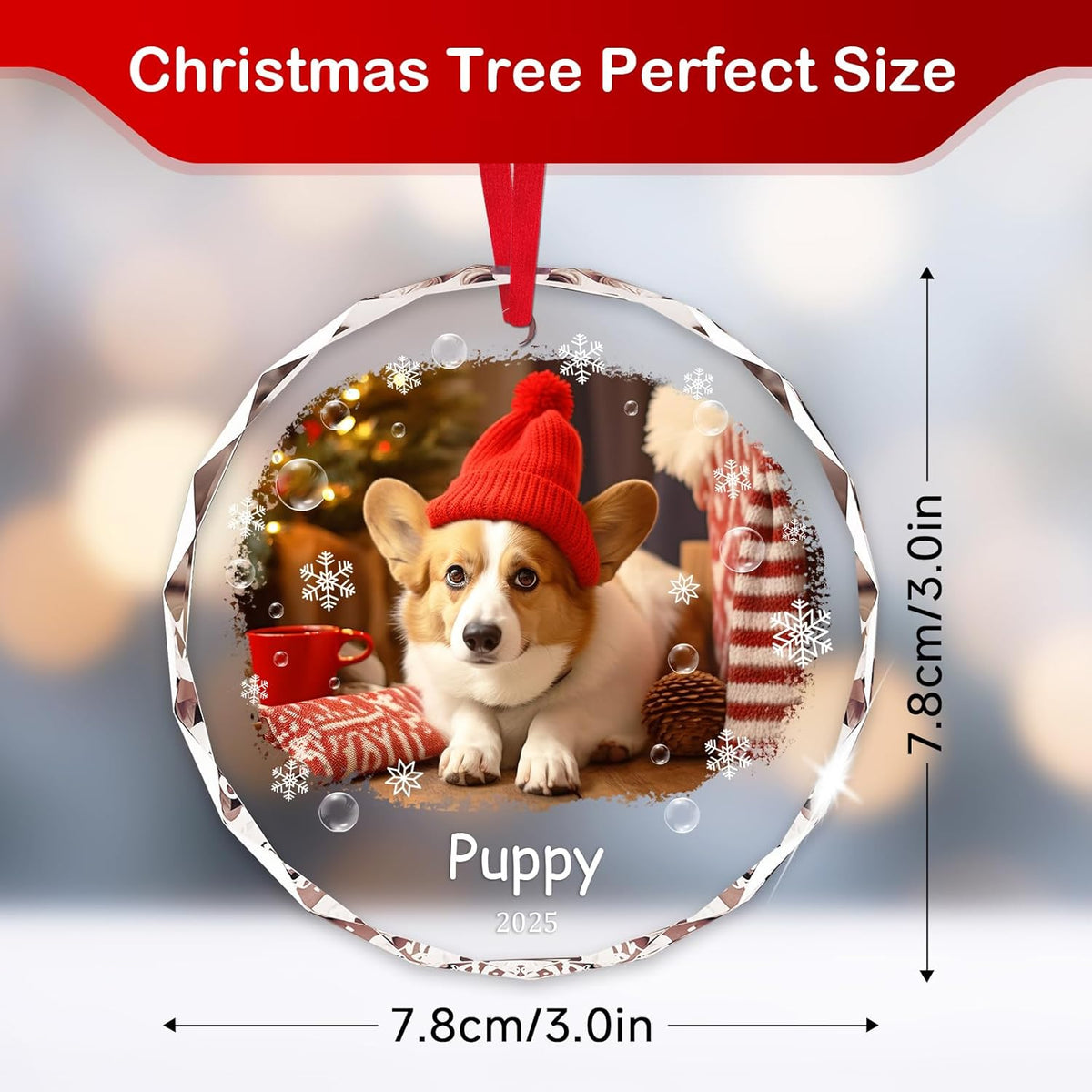 Personalized Pet Photo Ornaments, Dog Cat Custom Crystal Ornaments with Pictures, Christmas Hanging Ornament for Fur Baby, Custom Pet Lover Gift for 2025 Holidays