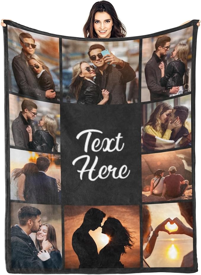 Custom Blanket with Photos Text Personalized Blanket Thows with Picture Customizable Blanket Photo Blankets Customize for Couple Girlfriend Boyfriend Wife Husband