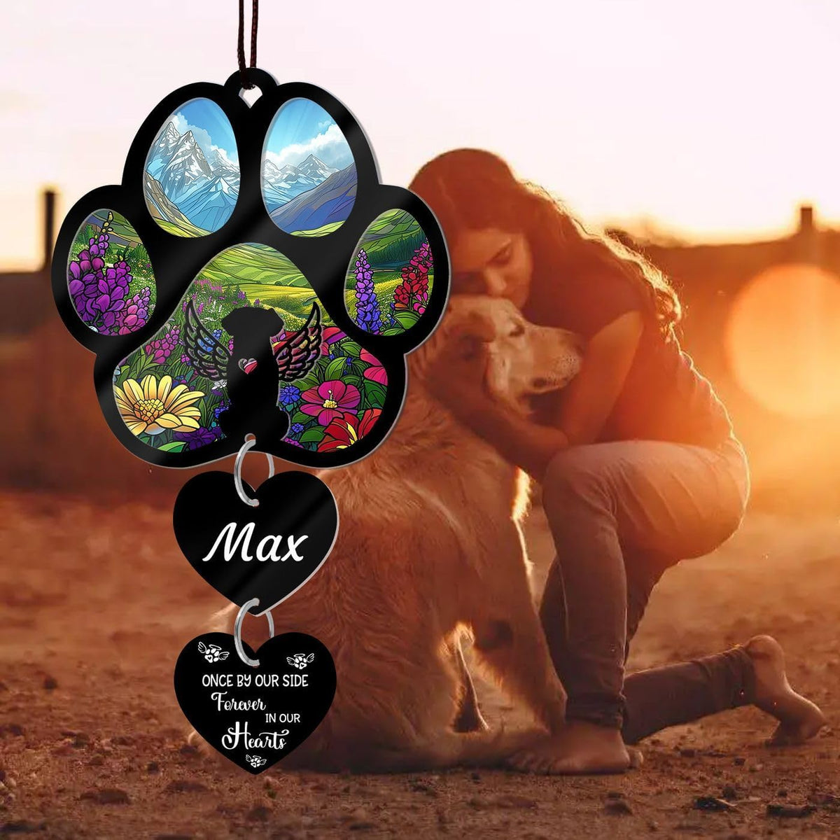 Custom Dog Memorial Suncatcher - Personalized Dog Memorial Gift, Custom Pet Memorial Gift for Loss of Dog, Stained Glass Acrylic Sympathy, Hanging Garden Decor with Paw
