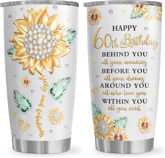 60th Birthday Tumbler 20oz, 60th Birthday Gifts for Women/Men Mug, 60th Birthday Decorations Women, 60th Birthday Gift Ideas Cup, Happy 60th Birthday Gifts