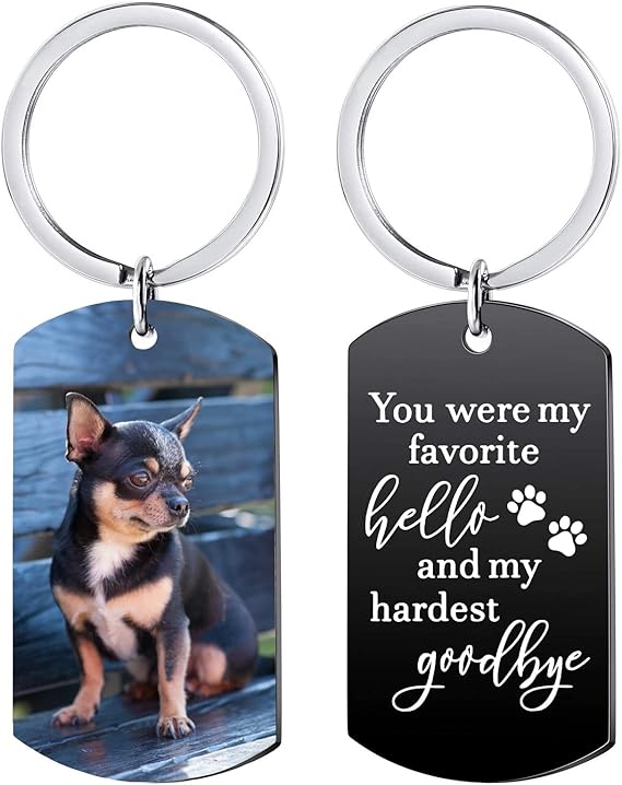 Custom Keychain with Dog Photo Pet Picture Keychain Personalized Dog Memorial Gifts - Sympathy for Loss of Dog