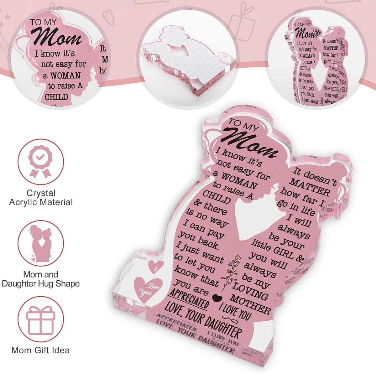 Mom Gifts from Daughter Gift for Mom, Mom Birthday Ideas Gift Cool Mother's Day Gifts from Daughter Best Mom Ever Gifts New Mom Single Mom Christmas 2025 Acrylic Plaque Sign