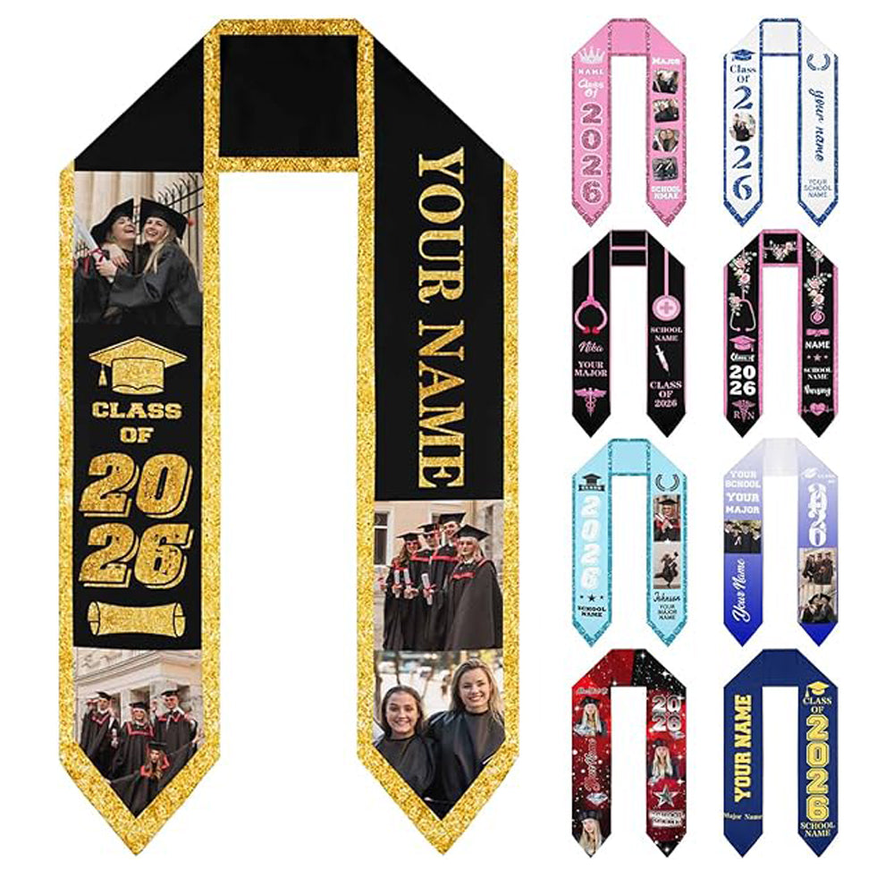 Custom Graduation Stole Class of 2026 Customized Congratulations Sash with Photo Name School Graduation Gift