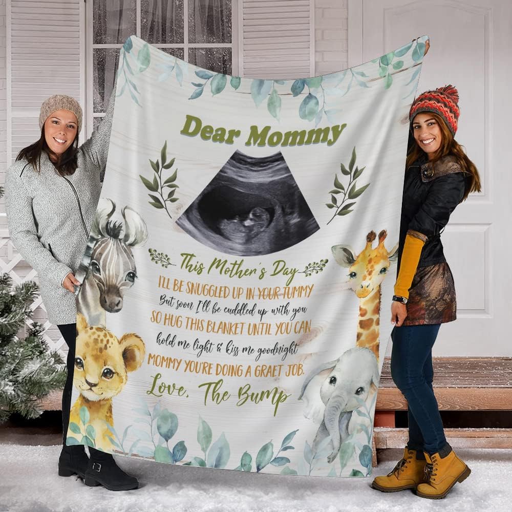 Personalized Ultrasound Photo Baby Blanket, Mommy Safari Animals, Mothers Day Birthday Gifts for Mom, Mother, First Time Mom, Unique Gift for Wife from Husband, Custom Sonogram Picture