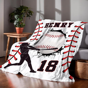 Personalized Baseball Blankets with Name Numbers, Custom Baseball Team Game Throw Flannel Blankets Stuff Gifts for Boys Sports Lover Fans Kids Adult