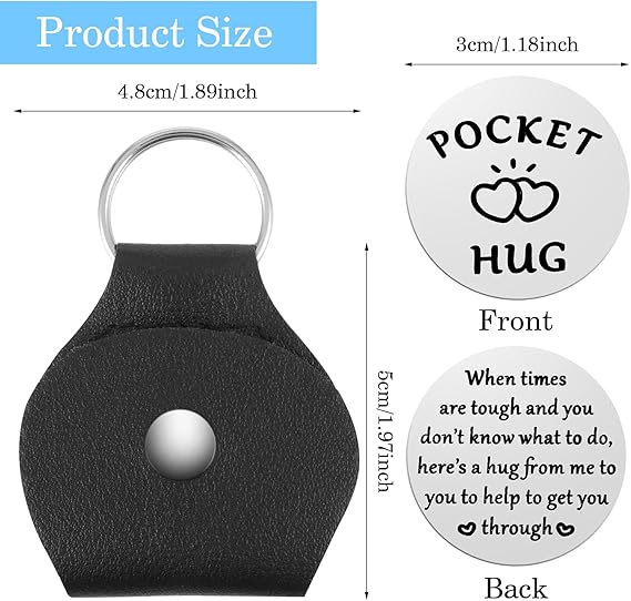 A little Pocket Hug Coin Holder Keychain Stainless Steel Double Sided Coin Thoughtful Gifts for Cancer Patients Must Have Hug Gifts for Men Women Female