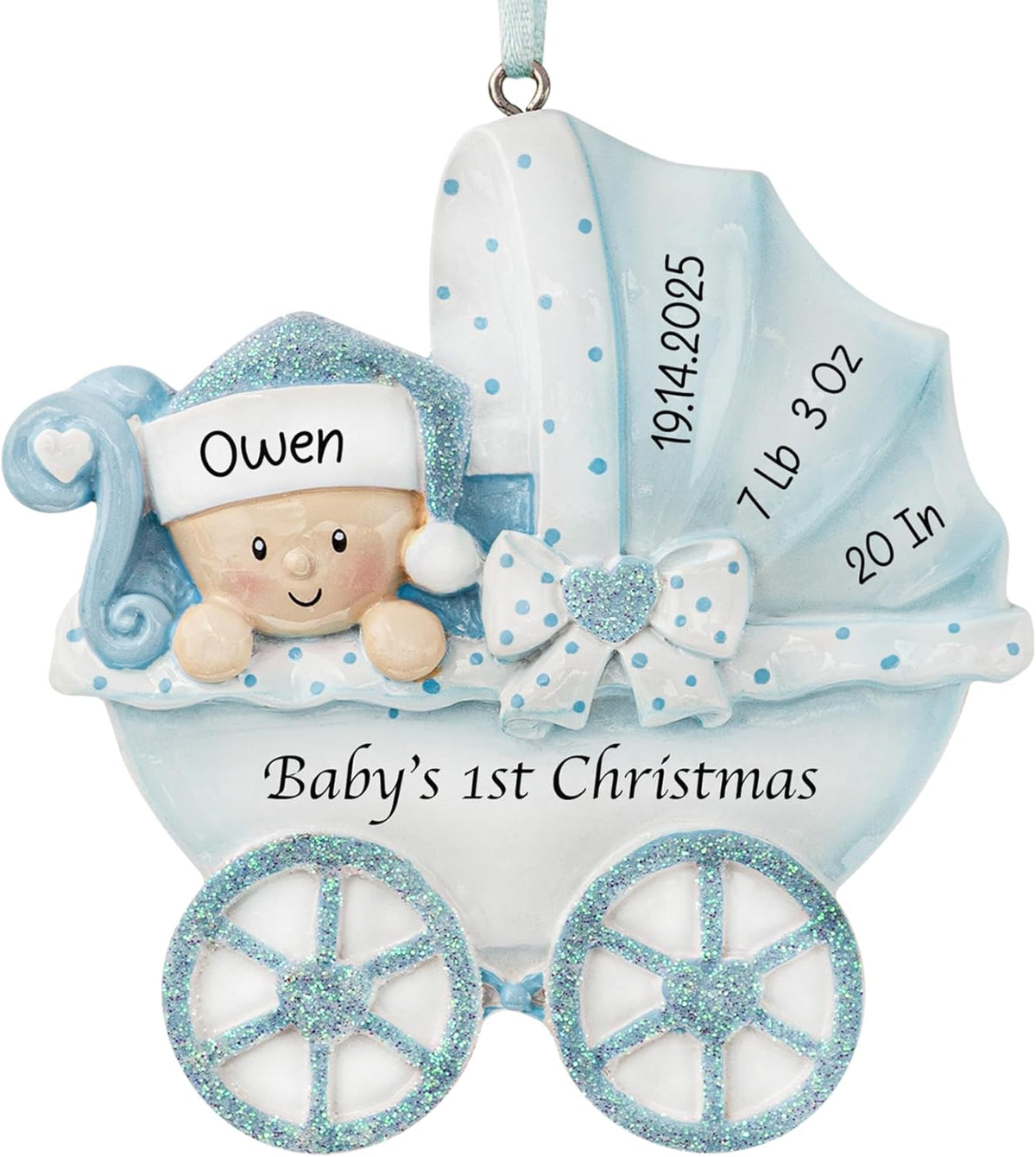 Personalized Baby's First Christmas Ornament 2025 | Baby Girl Carriage Xmas Tree Decoration Pink Stroller | My 1st Xmas Keepsake for New Baby Newborn Grandbaby - Custom Name & Year