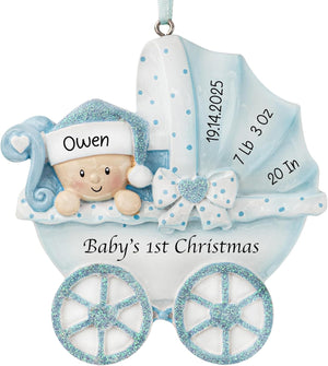Personalized Baby's First Christmas Ornament 2025 | Baby Girl Carriage Xmas Tree Decoration Pink Stroller | My 1st Xmas Keepsake for New Baby Newborn Grandbaby - Custom Name & Year