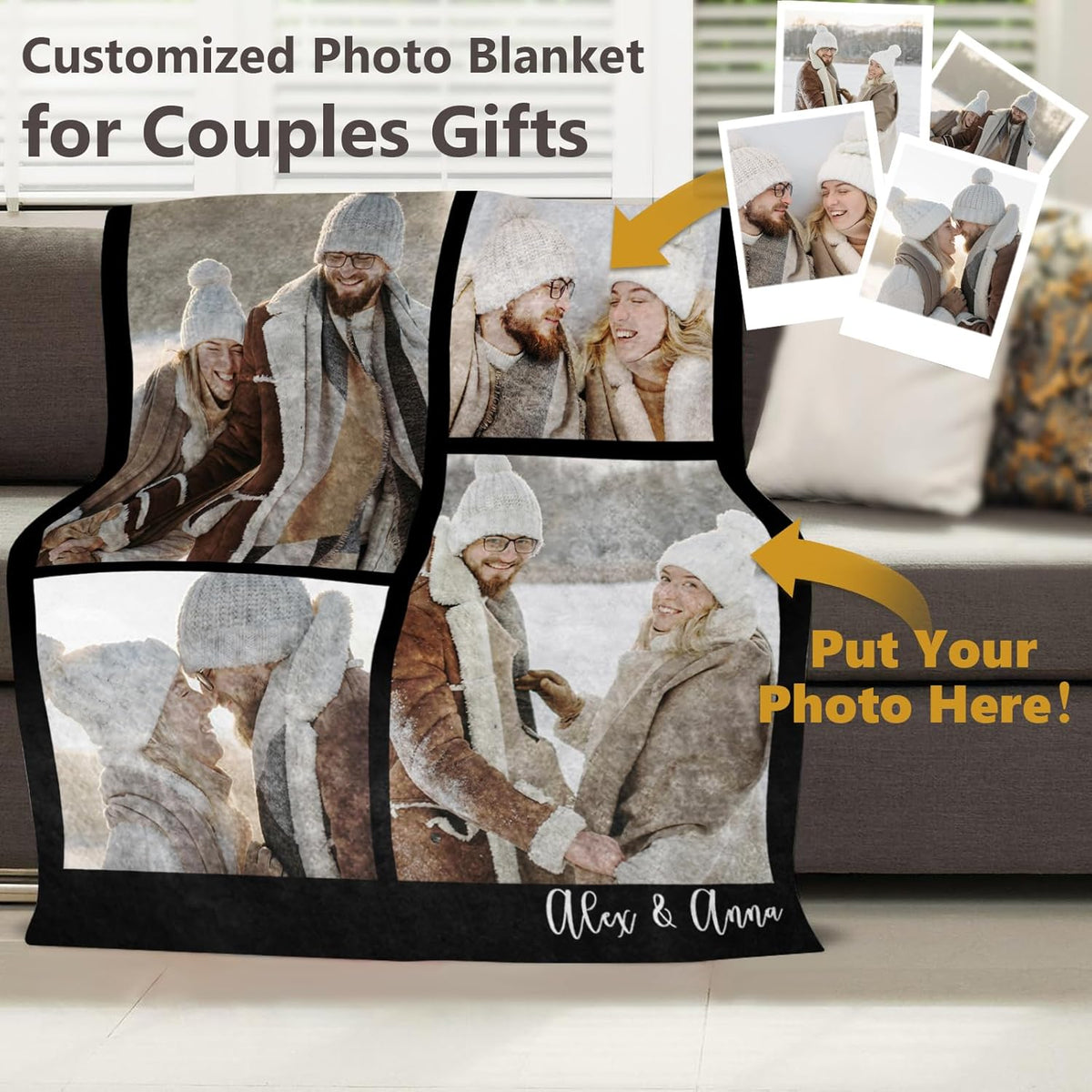 Custom Blanket with Picture Text Customized Fleece Photo Blanket for Couples Gifts Personalized Blankets and Throws Christmas Birthday Gifts for Boyfriend Girlfriend