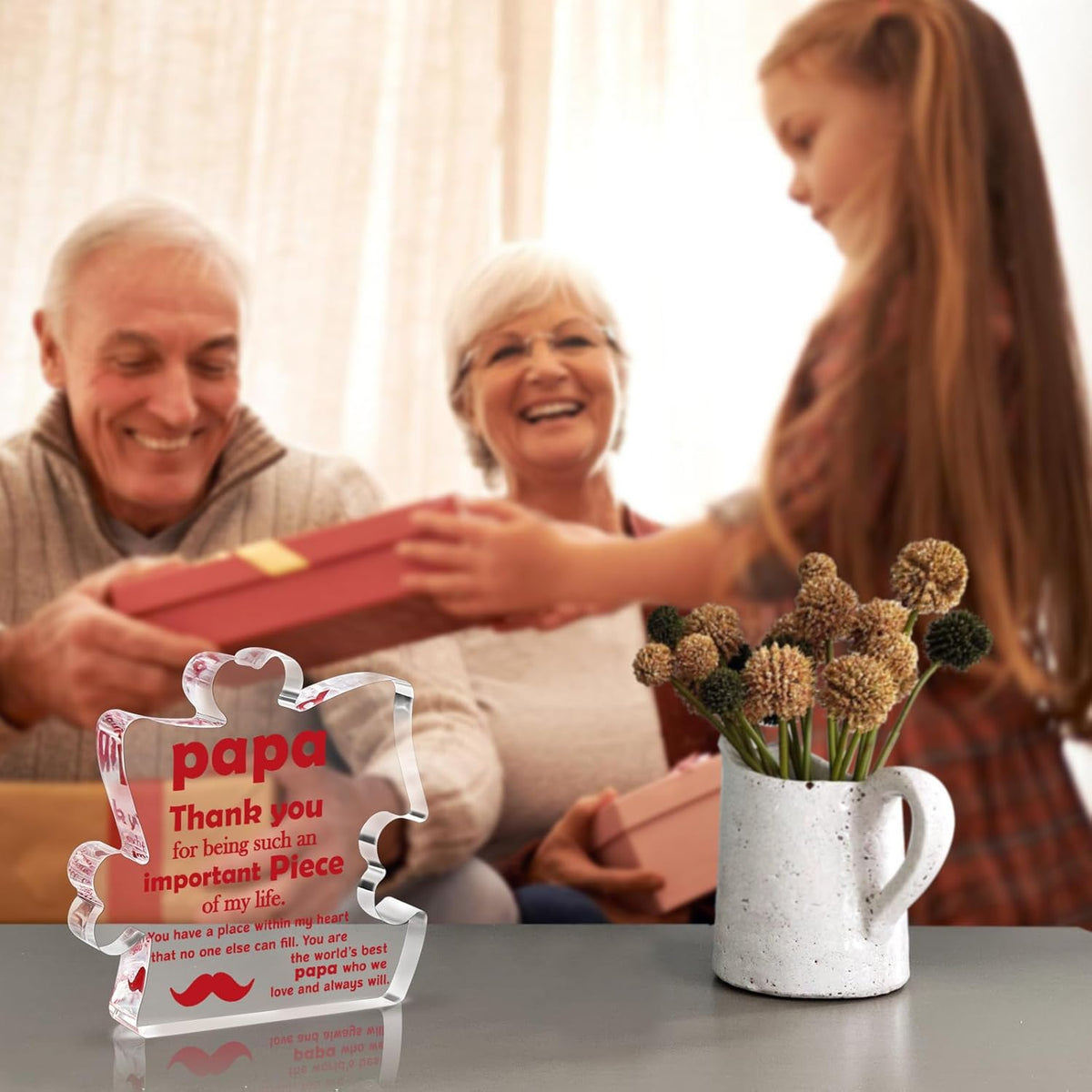 Fathers Day Papa Grandpa Gifts Grandfather Father's Day Birthday Gifts from Grandkids, Papa Grandparents Gift from Granddaughter Grandson, Granddad Grandfather Papa Acrylic Plaque Desk Decoration Sign