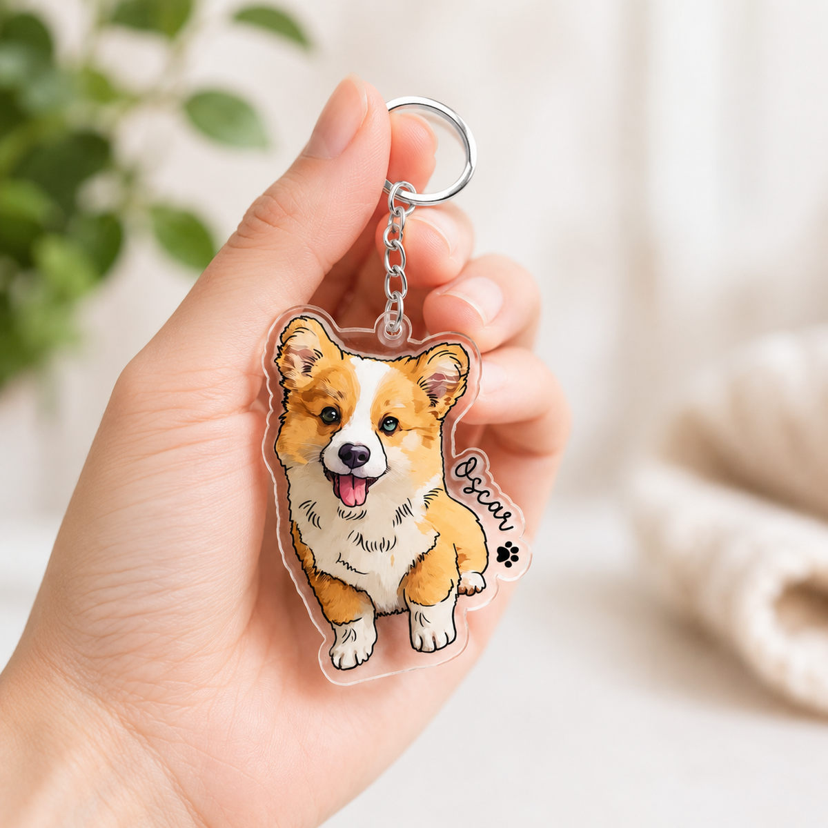 Custom Pet Portrait KeyChain: Personalized Dog Photo Gift