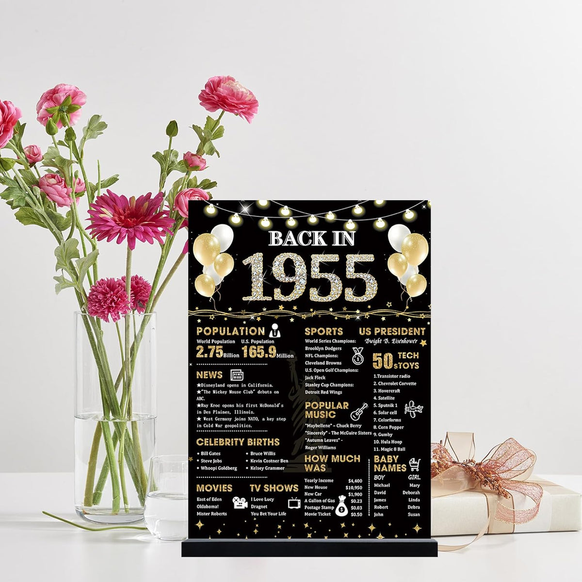 50th Birthday Decorations Gift for Women Men, Black Gold Back in 1975 Poster Acrylic Sign Centerpiece 50th Anniversary Table Decor, 50 Years Old Birthday Party Supplies