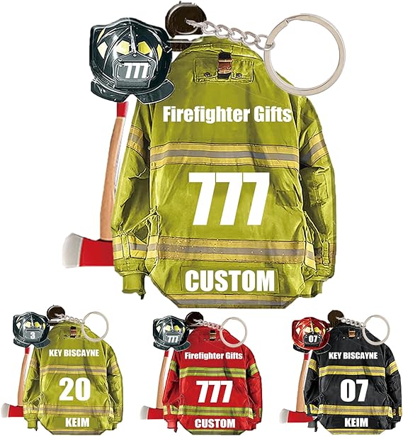 Custom Firefighter Gifts for Men Women Cool Gifts for Firefighter Personalized Firefighter Keychain with Name Number