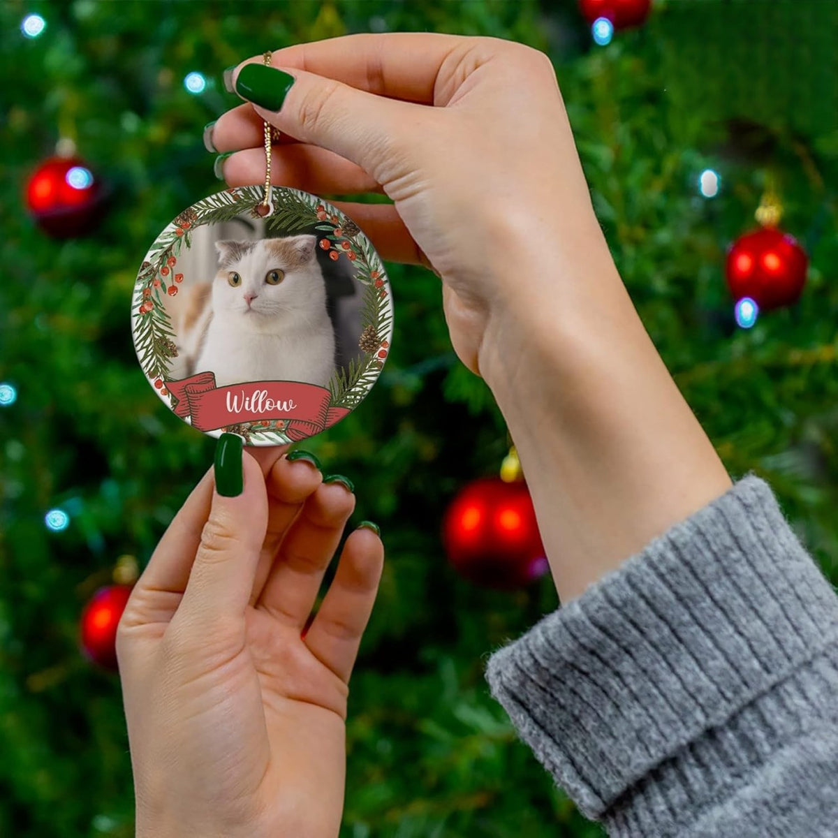 Personalized Cat Christmas Ornaments Custom Photo Name for Christmas Trees, Cat First Christmas Ornaments, Gifts for Cat Lovers, Pet Lovers