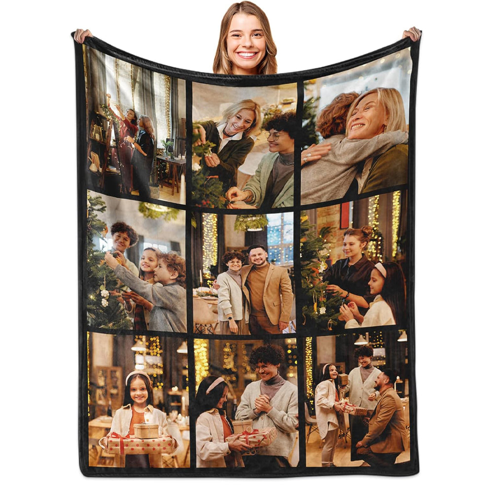 Custom Blanket with Picture, Personalized Throw Photo Blankets Customized Photo Gifts for Mom Dad Women Family