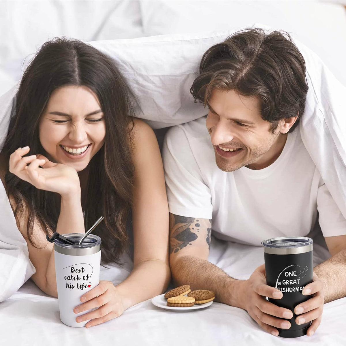 Wedding Gifts, His and Hers Gifts, Couples Gifts for Anniversary Bridal Shower Engagement, One Great Fisherman, Best Catch of His Life Tumbler, Couple Gifts