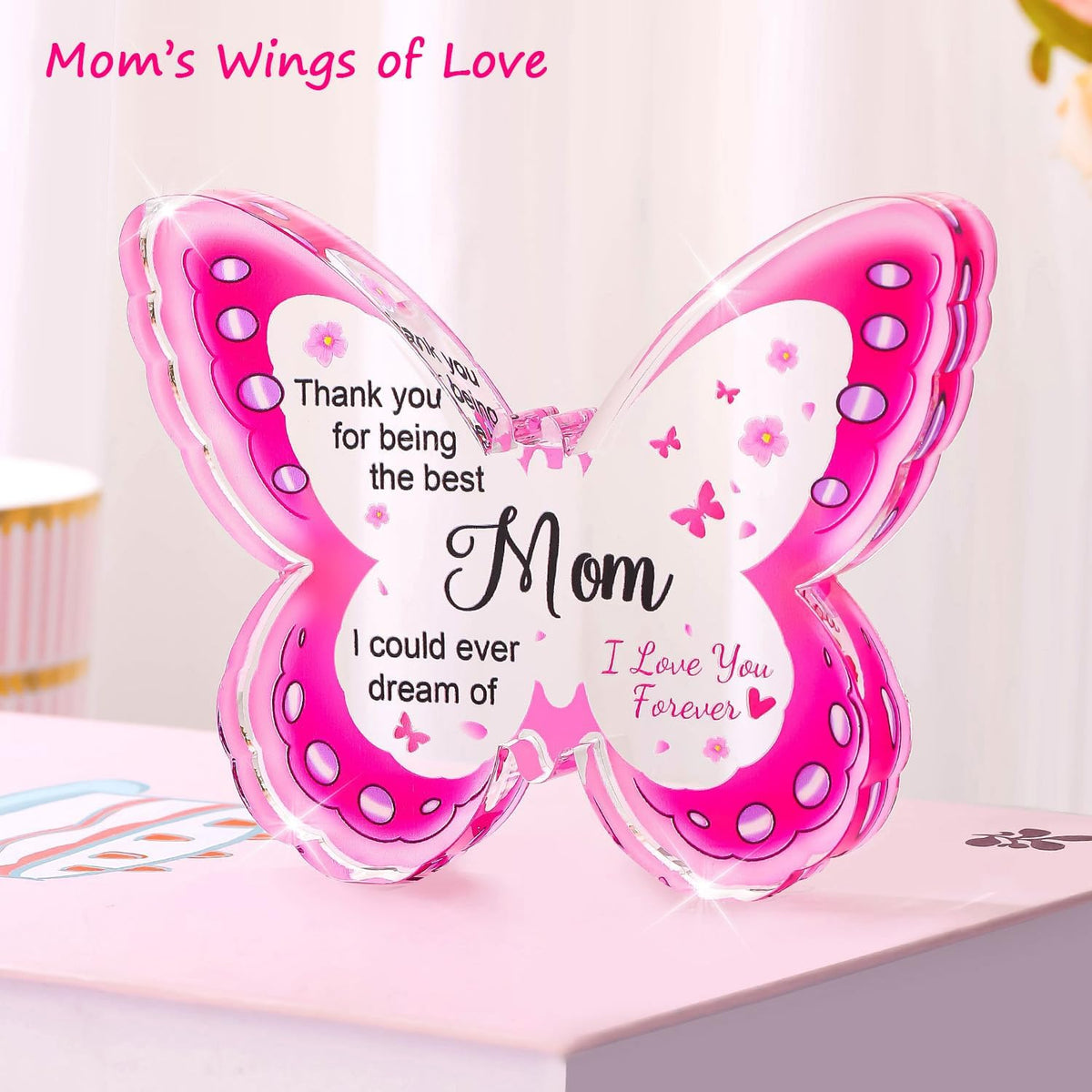 Mothers Day Gifts for Mom, Mom Birthday Gifts from Daughter Son- Acrylic Butterfly Plaque , Keepsake, Paperweight, Mother's Day Stuff Ideas, Christmas Best Mom Ever Gifts