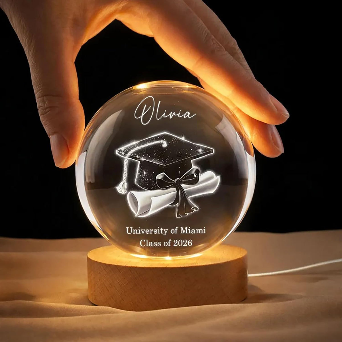 Personalized Graduation Crystal Ball LED Night Light Custom Senior Illusion Graduation Cap Lamp, Congrats Class of 2026 2027 Graduation Gift for Women Men Daughter Son Grandkids