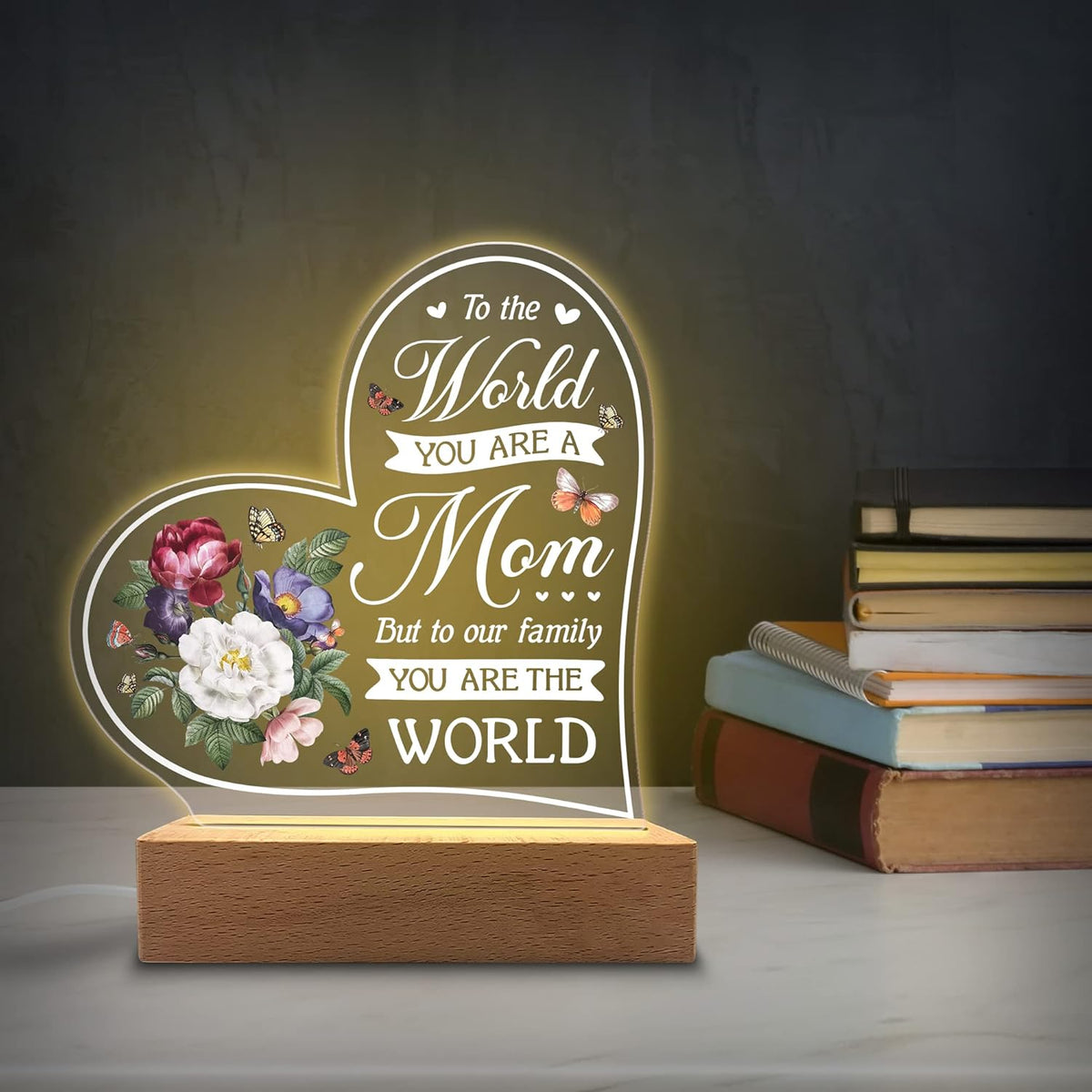 Acrylic Night Light Gift for Mother - to Our Family You are The World - Acrylic Light Gift for Mom from Son, Daughter on Mothers Day - Birthday Gifts to Mom