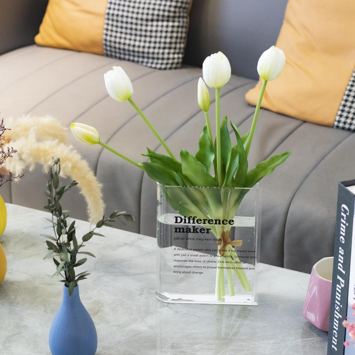 Clear Acrylic Book Vase for Flowers, Transparent Flower Vase for Home Decor, Simplicity Bookshelf Decor, Unique Stuff for Book Lovers, Difference Maker, Gift to Motivate
