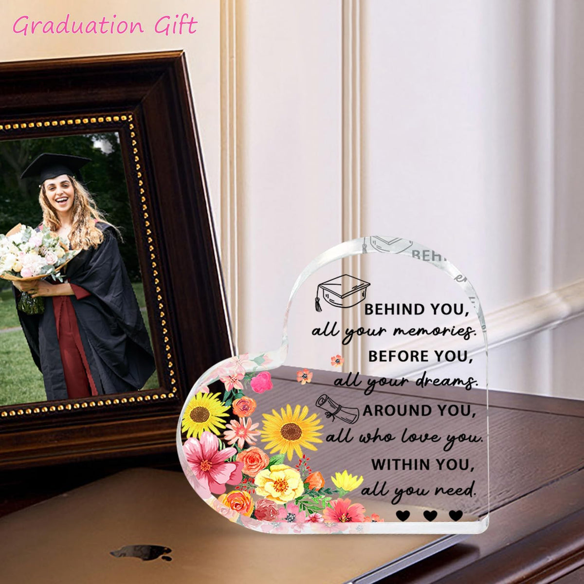 Graduation Gifts for Her, Him, 2025 Graduation Decorations - Engraved Acrylic Heart Plaque Graduate Gifts , High School, Masters Degree, College Graduate Gift for Women, Men