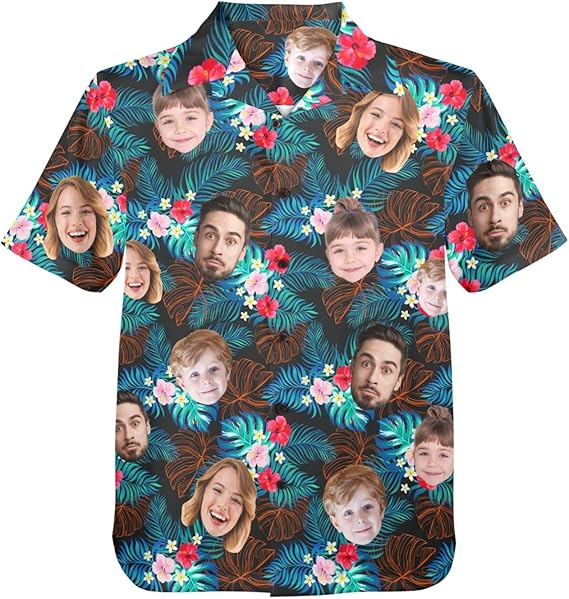 Personalized Hawaiian Shirt with Face, Custom Photo Shirt, Button Up Shirts for Men Father's Day Gift Summer Gift Birthday Party Gift