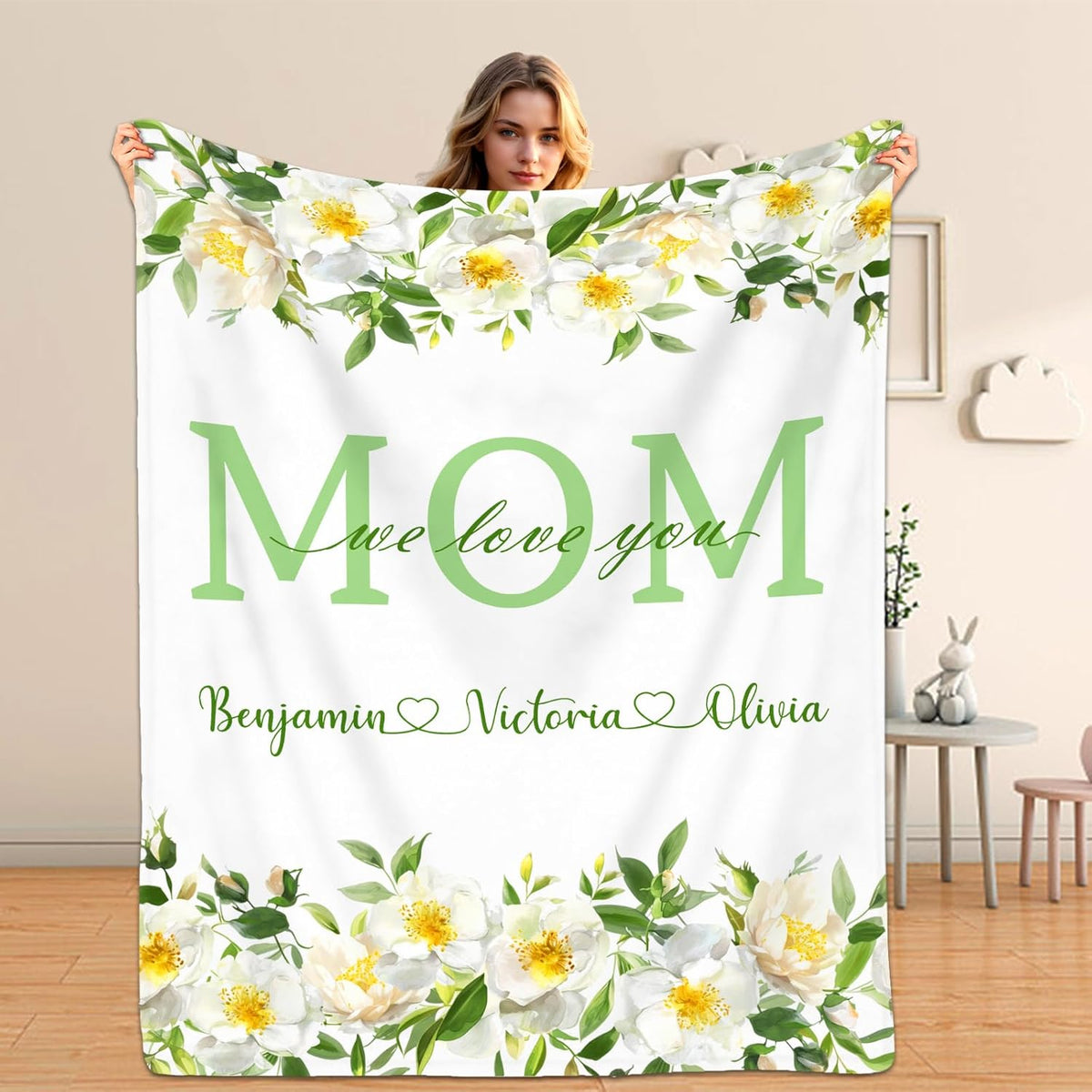 Mothers Day Birthday Gifts for Mom Personalized Blanket with Name for Grandma Birthday Gift for Grandmother Mom Nana Gigi Mimi Mommy Blanket (Yellow)