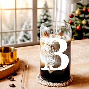 Gifts for Holidays,Birthday Gifts for Women,Personalized Initial Glass Cup as Iced Coffee Cups,Aesthetic Smoothie Cup Cute Beer Tumbler,16 oz Glass Cups