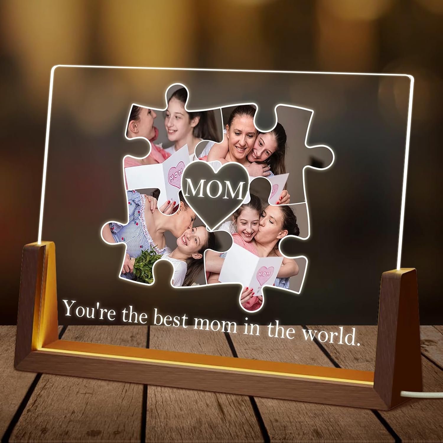 Personalized Mothers Day Gifts Custom Puzzle Photo Night Light for Mom from Daughter Son Personalized Lamp with Pictures Customized Acrylic Plaque Photo Frames Anniversary Christmas Birthday Gifts