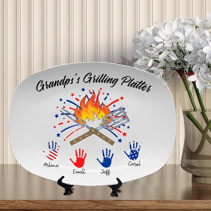 Personalized 4th Of July Platter Custom Name Independence Day Plates Memorial Day, Ceramic Dinner Plate Ceramic Display Plate Red White and Blue Plates
