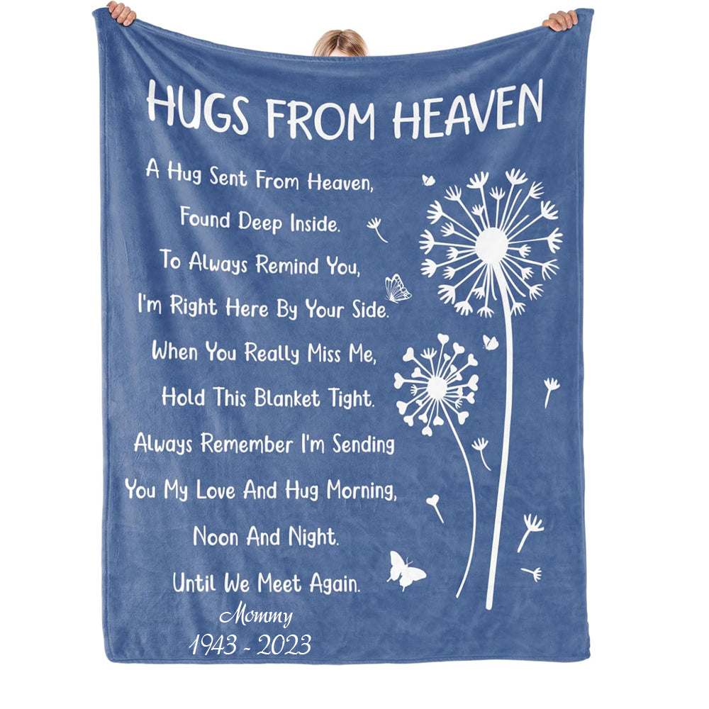 Memorial Sympathy Gifts for Loss of Loved One Mom Dad, Bereavement Gifts, in Memory of Loved One Gifts, Hugs from Heaven Memorial Blanket, Soft Grey Blue Sympathy Throw Blanket