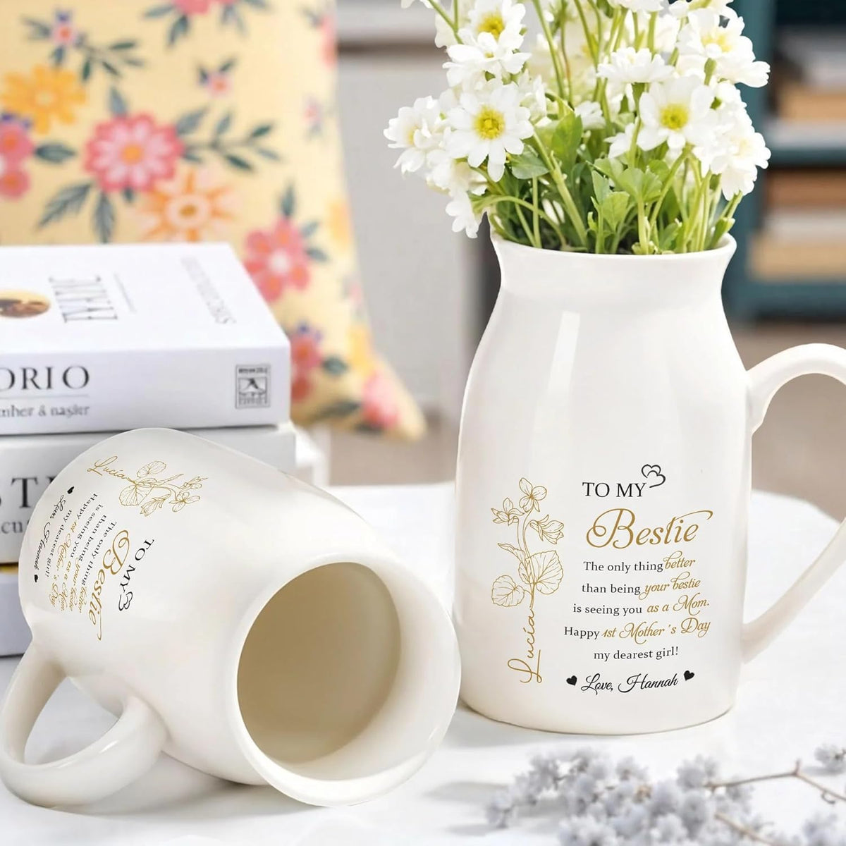The Only Thing Better Than Being Your Bestie Is Watching You Be A Mom - Personalized Birth Month Flower Flower Vase, To My Bestie Ceramic Flower Vase, New Mom 1st Mothers Day Gift for Sister